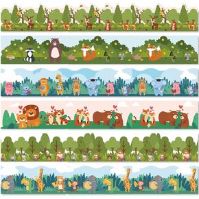 CRASPIRE 6 Style Zoo Bulletin Board Border Stickers 68.86ft Classroom Animals Lion Monkey Giraffe Self-Adhesive Scalloped Die Cut Borders Trims School Chalkboard Blackboard Desk Party Wall Decor