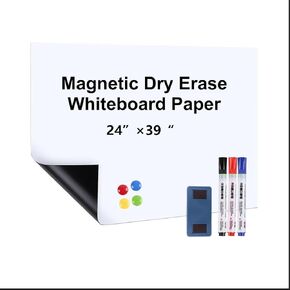 Magnetic Dry Erase Whiteboard Paper, 24"×39" Magnetic Adhesive whiteboard，Self Adhesive whiteboard Wall，Easy to Write and Clean,Office,Home,with Marker, Magnetic Eraser and Magnets