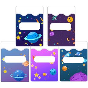 50 Pcs Space Theme Library Pockets,3.5 x 5 Inch Class Library Jobs Pocket Bulletin Board Chart Set for Classroom Back to School Supplies
