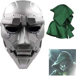 2Pcs Dr Doom Mask With Cloak Medieval Victor von Doom Helmet Halloween Costume Cosplay Accessories Adutls (PVC)