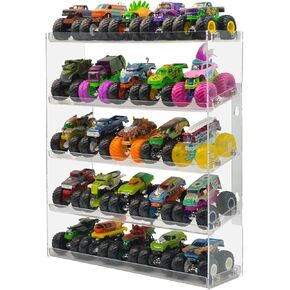 Aaiphuwew Monster Trucks Case - يحمل ما يصل إلى 25 مجموعة من المقتنيات ، و Clear 5 Tiers Toy Truck Cars Display Organizer Tyre Shelf