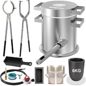 Nelyrho 6KG Full Stainless Steel Propane Melting Furnace Kit Two Crucible Tongs and 100 oz Troy Ounce Cast Iron Ingot Mold