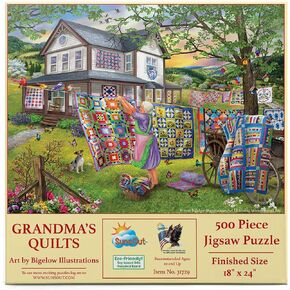 SUNSOUT INC - Grandma's Quilts - 500 pc Jigsaw Puzzle by Artist: Bigelow Illustrations - Finished Size 18" x 24" - MPN# 31729