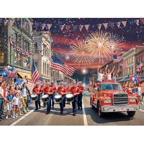 Parade on The 4th of July Jigsaw Puzzle 550 Piece - Fully Interlocking & Randomly Shaped Pieces - 24" x 18" - Summer Holiday Puzzles for Families