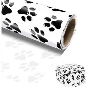 Munilail Paw Wrapp Paper Roll 17 بوصة × 33 قدمًا أسودًا وبيئًا Cat Cat Paw Print Paper Paper Paper Paper For Boys Birth