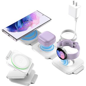 Pocket Wireless Charger for Samsung Android Phone, Fast Foldable Travel Wireless Charging Station Stand Compatible for Samsung Galaxy Watch 7/Buds Pro 3/for Samsung S24/S23 Ultra/S22/Z Flip 6/5 Fold 6