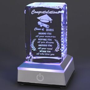 فئة 2025 هدايا التخرج هدايا التخرج من كلية الثانوية لها له هدية لها فريدة من نوعها ، 3D Crystal Layser محفورة بقاعدة عرض LED ملونة