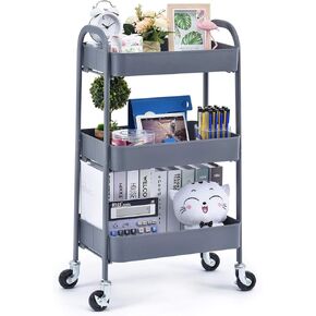 Toolf 3 Tier Rolling Cart ، بدون عربة فائدة معدنية لولبية ، فائدة سهلة تجميع العربة ، عربة تخزين متينة مع مقابض ، عجلات قفل ، لحمام غرفة نوم في مكتب الفصل الدراسي ، أبيض