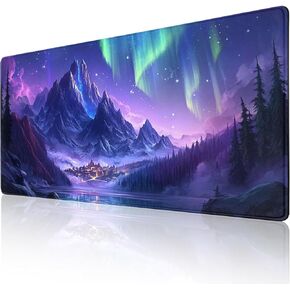منصات فأر الماوس الممتدة للألعاب - Aurora Painting Northern Lights Mountains Stars Desk Desk Desk Desk Mousepad لمشغلات اللعبة ، Office ، Study (48 "× 24")