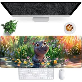 Patriotic Highland Cow Gaming Mouse Pad, 31.5"×11.8" Extended Desktop Mouse Pads for Keyboard Laptop Computer, Cute Cow and Flowers Large Desk Mat with Stitched Edges for Work Office Desk Decor