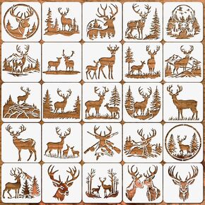 Deer Stencils for Painting – 25pcs Reusable 6"x6" Animal Templates for DIY Crafts on Wood, Walls Art Fabrics Canvas Scrapbook