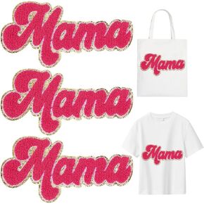 Mayjoydiy 3pcs Deep Pink Mama Iron on Latters Patches for Clothing Mama Iron on Patches Gold Border Trxore Patches for Mother's Gift Difting Stirts Hats Hats Jeans Accs
