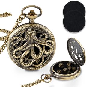 Superfindings 1pc mini dnd dice set bronze bronze octopus mechanical bendant kinget netclace with 7pcs dices play game accsitations for عيد ميلاد عيد ميلاد هدايا التخرج