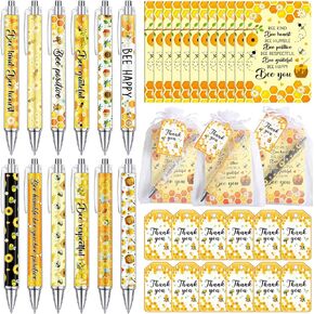 Marspark 144 Pcs Bee Party Favors Notebooks Gifts with Inspirational Ballpoint Pens Thank You Cards and Organza Bags Honeybee Baby Shower Gifts First Bee Day Birthday Rewards Office Home Supplies