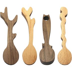 4-Piece Wood Carving Spoon Blanks Set, Black Walnut & Beech Wood, Knot-Free, Perfect for Whittling & DIY Art Projects