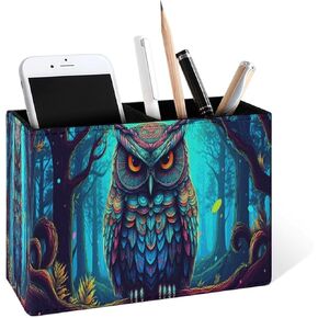 Famame Howling Wolf Moon Pencil حامل للمكتب ، جلود سطح المكتب الحاوية كأس تخزين الجدول حامل فرشاة مكياج منظم للمكتب في الفصل الدراسي