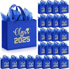 Hahafelt 24 Sets Graduation Gift Bags Bulk Reusable Non Woven Class of 2025 Tote Bag with Handle Tissue Paper Graduation Party Favors for College High School Decoration(Black,9.84 x 7.87 x 3.94 Inch)