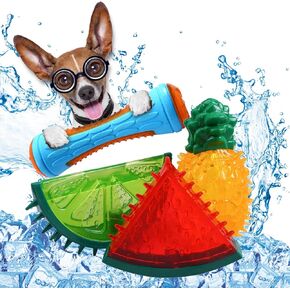 ألعاب Pet Teether Cooling مضغ - 4 مساءً ألعاب التسنين الصيفية القابلة للتجميد للكلاب الصغيرة ، البطيخ اللطيف ، والأناناس ، والليمون ، والعظام العائمة ، والتفاعل التفاعلي.