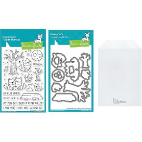 Lawn Fawn Wild Wolves 4"x6" Clear Stamp Set, Coordinating Dies, Carnora Storage Pocket, Bundle of 3 Items
