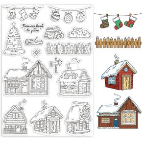 Globleland Christmas Log House Tree Christmas Tree Clear Stamps لصنع البطاقات احتفالا بإطلاق النار على سيليكون شفافين لاستلواحات DIY Scrapbooking Supplies