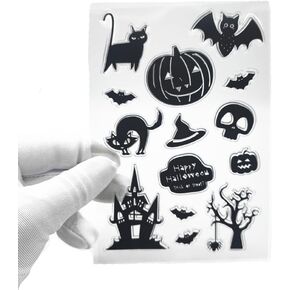 Halloween Pumpkin Lantern Cat Bat Castle Skeleton Dead Tree Clear Stamps Transparent Silicone Stamp Album Cards Rubber Stamp for Card Making Decoration and DIY Scrapbooking