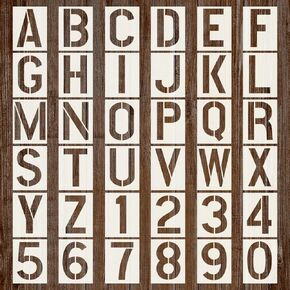 36Pcs Letter and Number Stencils, 10 Inch Reusable Stencils for Painting DIY Craft for Rock, Walls, Canvas, Drawing, Art Scrapbook Home Decor.