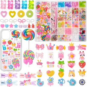 Assorted Junk Cases Charms Kit, Big Lollipop Charms for Junk Cases, Phone Case Charm, Bow Bear Candy Fruits Pearls Nail Charm for Nail Art Crafts DIY Design