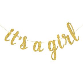 It's a Girl Banner for Baby Girl 1st Birthday Baby Shower Bunting Gender Reveal Party Decoration Supplies(Gold Glitter)