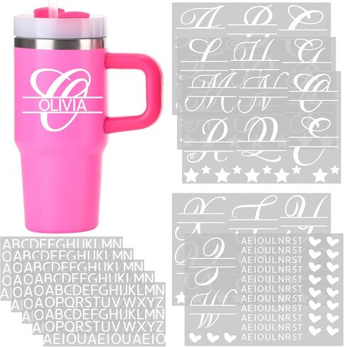 10 أوراق شخصية 14 20 24 أوقية ملصقات UV Monogram الكأس تلفيات ملصقات رسائل فينيل اسم شارات MOUGROGRACT شارات مقاومة للماء لأجهزة الكمبيوتر المحمولة Tumblers (أبيض) in Saudi Arabia