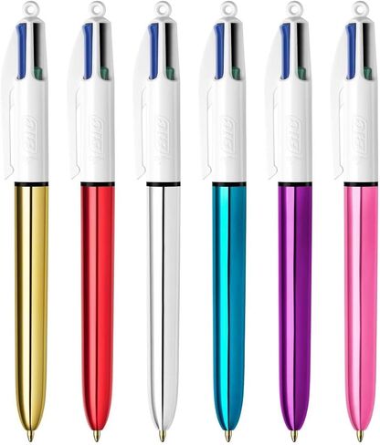 Bic 4 Colours Shine Retractable Ballpoint Pens, Medium Point (1.0 mm) - Assorted Metallic Barrels, Box of 12 in Saudi Arabia