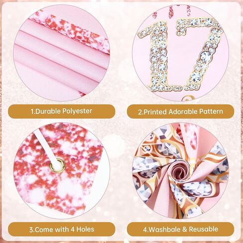 17th Birthday Decorations for Girls Rose Gold Happy 17th Birthday Banner Backdrop Number 17 Balloons Honeycomb Centerpiece Hanging Swirls Sash Paper Pompoms for 17 Year Old Birthday Party Supplies in Saudi Arabia