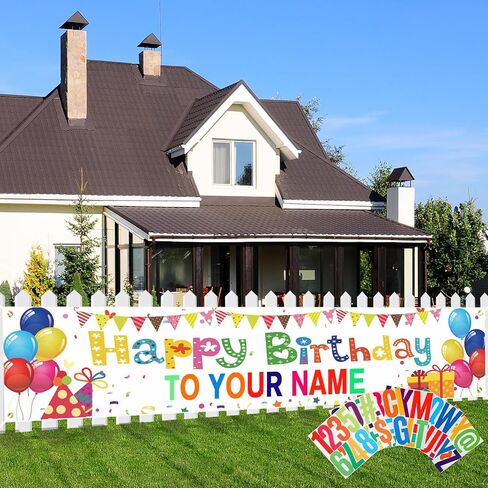 RUMIA Custom Happy Birthday Banner with Name Personalized Customize Happy Birthday Banner Decorations Colorful Happy Birthday Yard Banner with Alphabet Number Stickers Birthday Party Supplies (White) in Saudi Arabia
