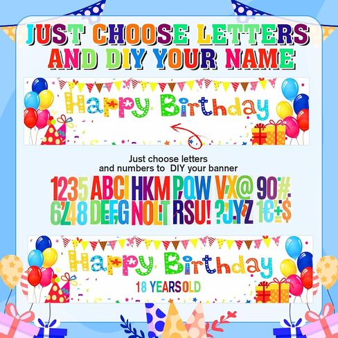 RUMIA Custom Happy Birthday Banner with Name Personalized Customize Happy Birthday Banner Decorations Colorful Happy Birthday Yard Banner with Alphabet Number Stickers Birthday Party Supplies (White) in Saudi Arabia