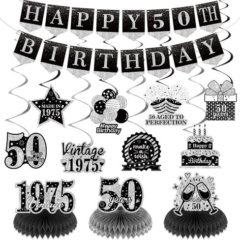 16th Birthday Decorations for Boys Girls, Black Silver Happy 16th Birthday Banners Hanging Swirls Vintage 2009 Honeycomb Centerpiece Table Decor for 16 Years Old Anniversary Birthday Party Supplies in Saudi Arabia