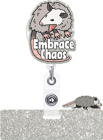 Funny Badge Reel Retractable with Badge Holder Topper Opossum Acrylic Badge Accessories for Nurse Doctor Student Office Worker in Saudi Arabia