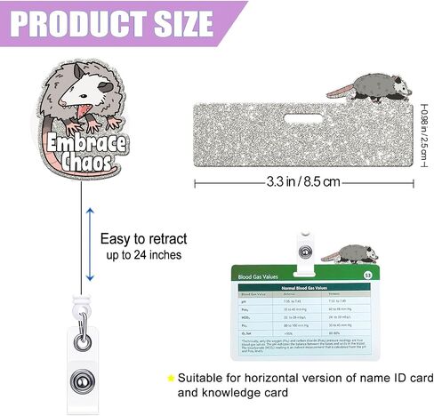 Funny Badge Reel Retractable with Badge Holder Topper Opossum Acrylic Badge Accessories for Nurse Doctor Student Office Worker in Saudi Arabia