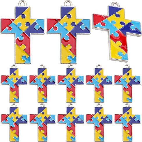 20 Pieces Colorful Enamel Autism Charms Alloy Ribbon Shape Autistic Awareness with Puzzle Dangle Pendants for DIY Jewelry Making Craft Decoration Gift in Saudi Arabia