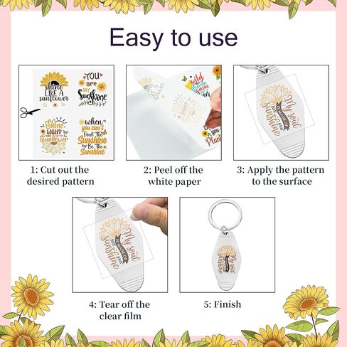Berirexrion Stickers for Motel Keychain - 8 Sheets UV DTF Transfer Keyring Sticker Sunflower Highland Cow Car Hotel Keychains Labels Decorative Inspirational Quotes Wraps for Jewelry Identification in Kuwait