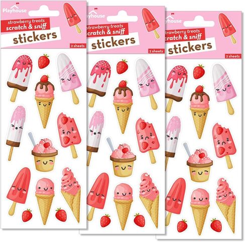 Playhouse Ice Cream Pops Strawberry Scented Scratch & Sniff Sticker Sheets - 1 Pack in Kuwait