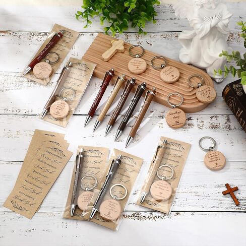 Lincia 10 Sets Christian Mother's Day Gift Bulk Bible Verse Bamboo Pens Bible Scripture Bookmarks Keychains Church Religious Gifts for Sunday School Teacher Father Women Men Party Supplies in Saudi Arabia