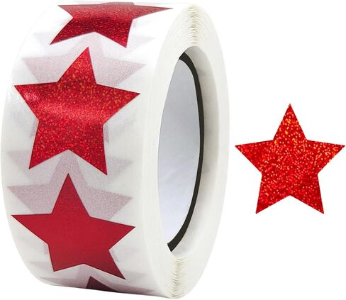 Glitter Red Star Stickers 500 Pcs, Star-Shaped Stickers Roll, 1 inch Self Adhesive Sparkly Shiny Stars Labels, Foil Stickers for Teacher Supplies, Classroom Business, Notes, Cups, Gift Box Card in Saudi Arabia