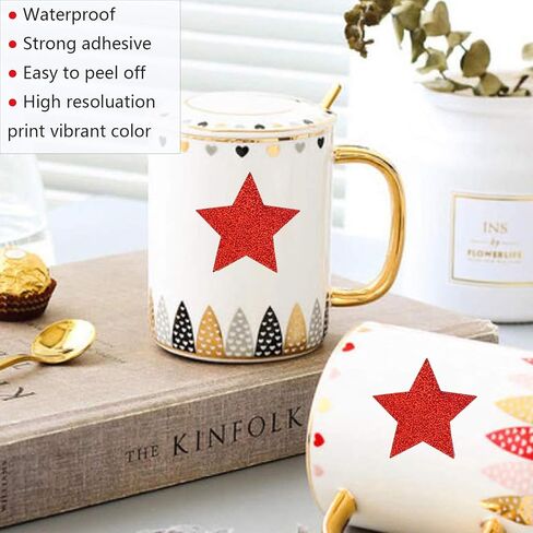Glitter Red Star Stickers 500 Pcs, Star-Shaped Stickers Roll, 1 inch Self Adhesive Sparkly Shiny Stars Labels, Foil Stickers for Teacher Supplies, Classroom Business, Notes, Cups, Gift Box Card in Saudi Arabia