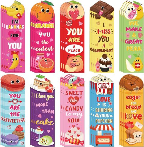 30 Pieces Valentine's Scented Bookmarks Assorted Scratch and Sniff Fruit Food Bookmarks with Funny Sayings for Kids Teenagers Classroom Valentine's Day Gifts(Cute) in Saudi Arabia