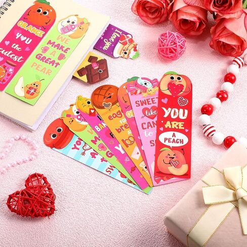 30 Pieces Valentine's Scented Bookmarks Assorted Scratch and Sniff Fruit Food Bookmarks with Funny Sayings for Kids Teenagers Classroom Valentine's Day Gifts(Cute) in Saudi Arabia