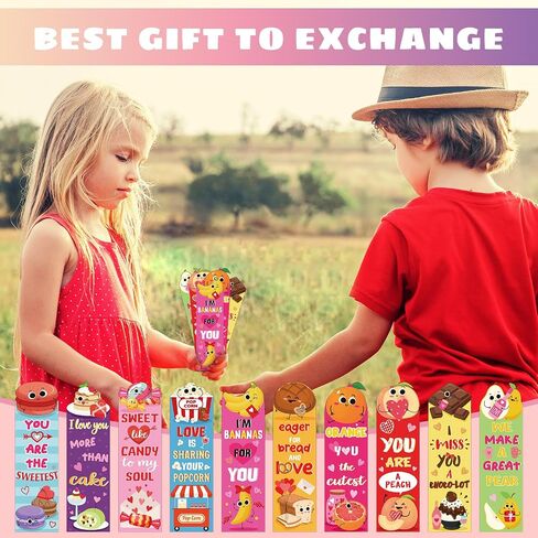 30 Pieces Valentine's Scented Bookmarks Assorted Scratch and Sniff Fruit Food Bookmarks with Funny Sayings for Kids Teenagers Classroom Valentine's Day Gifts(Cute) in Saudi Arabia