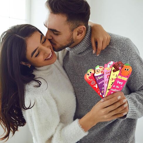 30 Pieces Valentine's Scented Bookmarks Assorted Scratch and Sniff Fruit Food Bookmarks with Funny Sayings for Kids Teenagers Classroom Valentine's Day Gifts(Cute) in Saudi Arabia