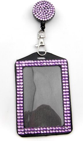 Rhinestone Lanyard Bling Crystal Badge Reel + Card Holder for Business Id Card (White) in Saudi Arabia
