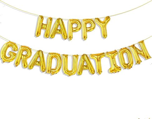 Gold Happy Graduation Balloons, Graduation Balloon Banner for Class of 2025 Decorations College High School Grad Decor in Saudi Arabia