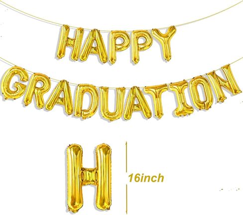 Gold Happy Graduation Balloons, Graduation Balloon Banner for Class of 2025 Decorations College High School Grad Decor in Saudi Arabia