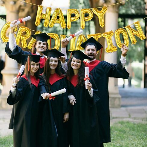 Gold Happy Graduation Balloons, Graduation Balloon Banner for Class of 2025 Decorations College High School Grad Decor in Saudi Arabia